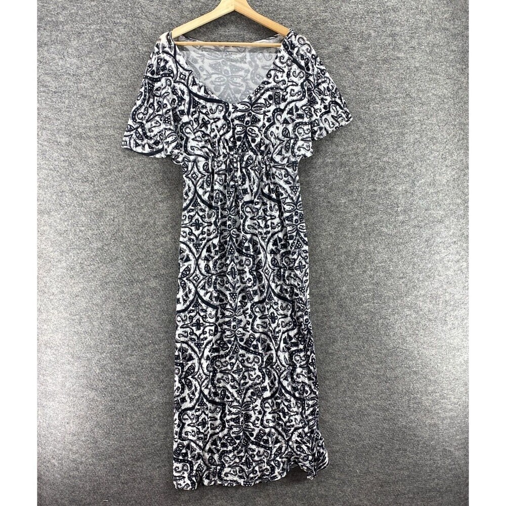 Unbranded Dress Women S Small Black Geometric Maxi Long V-Neck Short Sleeve